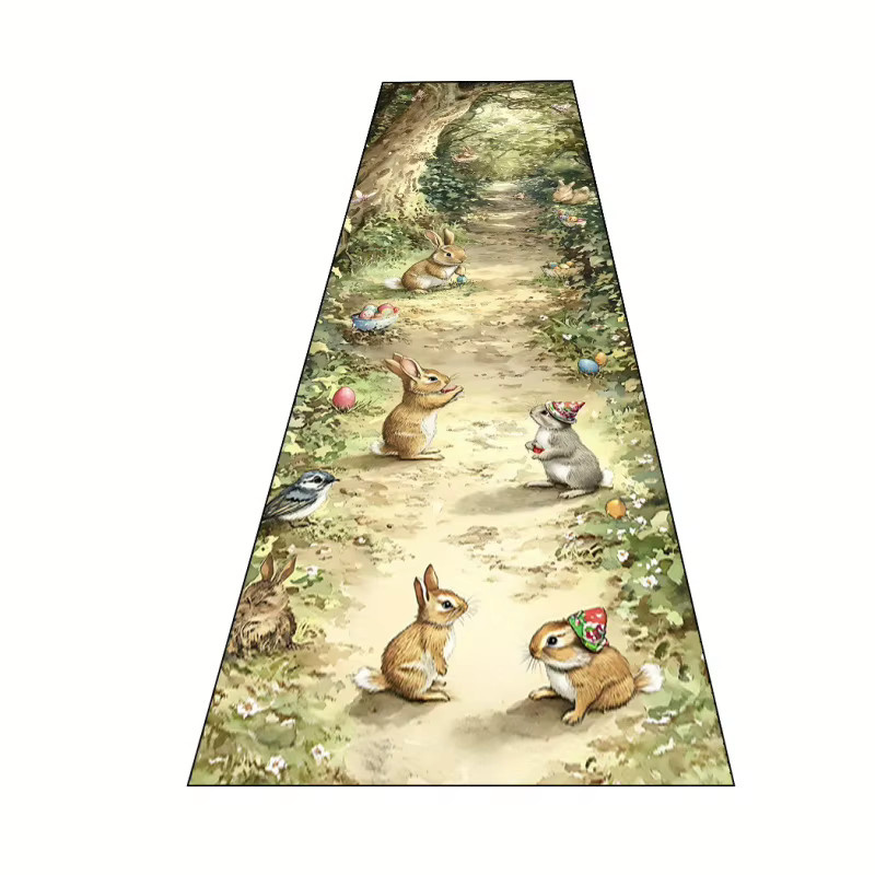 VIKAMA Forest Rabbit Läufer-Teppich mit Tiermotiv, rutschfest und verschleißfest, mehrfarbig, für Küche und Flur - Bild 4
