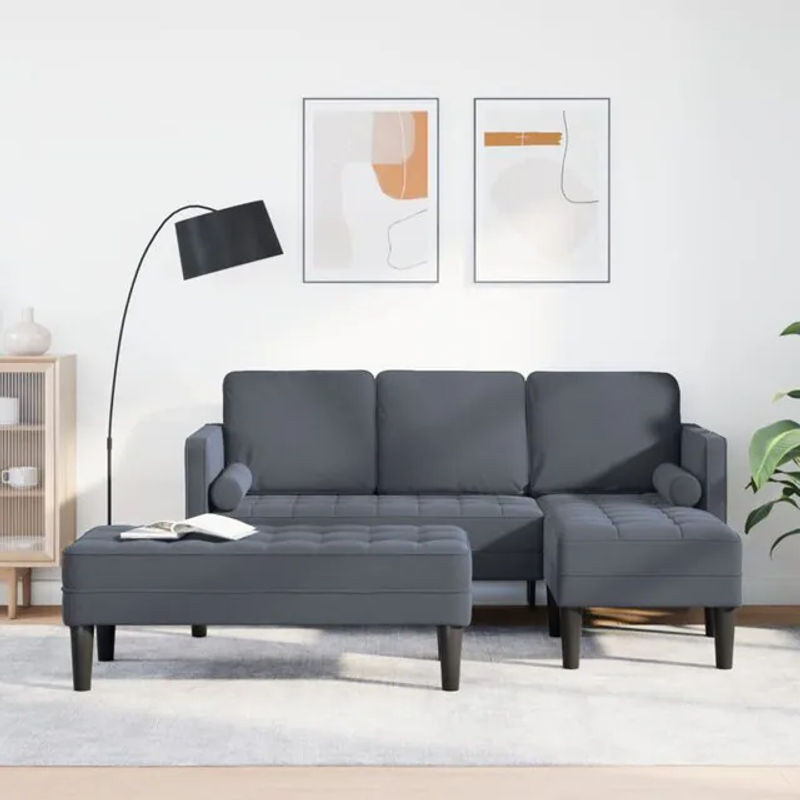 vidaxl L-förmiges Garten Sofa mit Bank und Kissen aus Velvet in Dunkelgrau inklusive Hocker und modularer Holzkonstruktion - Bild 1
