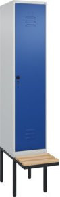 C+P Spind Classic PLUS Garderobenschrank mit Sitzbank, 1 Abteil, B/T/H: 212 x 40 x 81,5 cm, Sicherheits-Drehriegel, 4 Garderobenhaken, mittige Trennwand, auskragende Sitzbank, Buche-Hartholz und Stahl - Bild 1