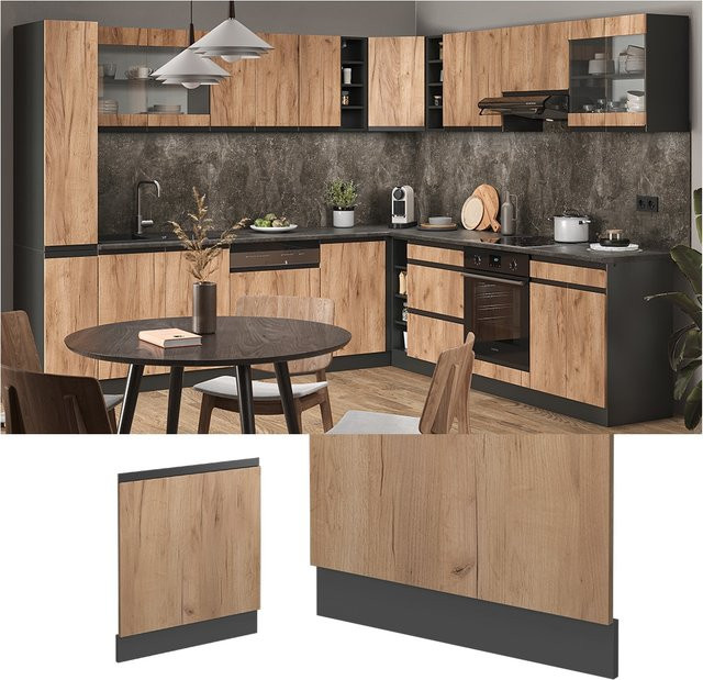 Vicco Geschirrspülerblende R-Line J-Shape in Anthrazit und Eiche, Breite: 60 cm - Bild 1
