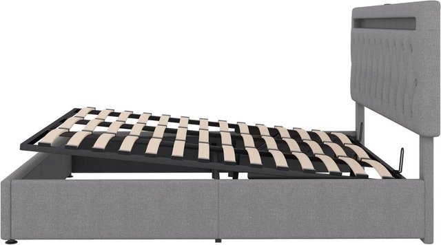 okwish Polsterbett mit LED, USB-Anschluss und Stauraum, Grau, B/T/H: 180 x 200 x 210 cm - Bild 1