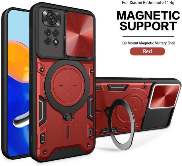 Xiaomi Redmi Note 11 Hülle mit Metallring, Schiebefenster und Kameraschutz, Schwarz - Bild 1