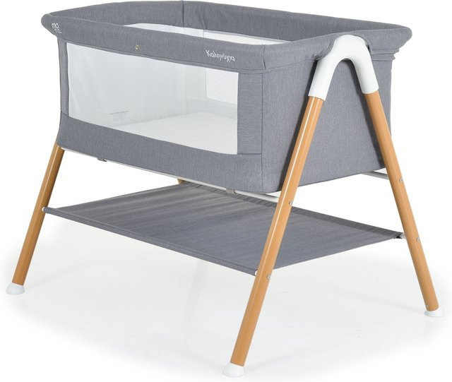 Moni Beistellbett Kalinihta in Hellgrau mit Matratze, Moskitonetz und Holzdruck - Bild 1