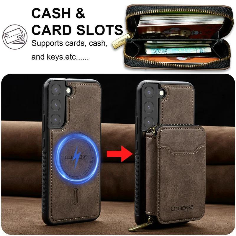 Magnetische Leder-Flip-Handyhülle mit Reißverschluss-Geldbörse und Kartenabdeckung für Samsung Galaxy S26 Edge - Bild 2