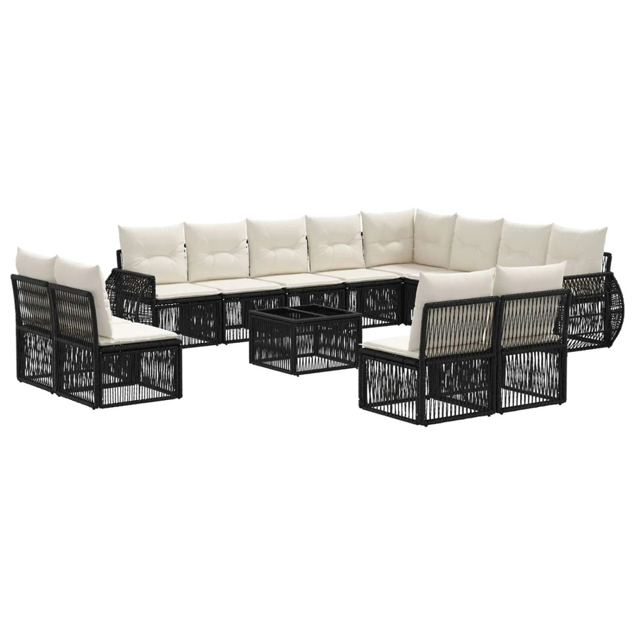 vidaXL Gartensofa-Set 13-tlg. aus Poly-Rattan in Schwarz und Cremeweiß mit Eckelementen, 3-Sitzer-Sofas und Couchtisch für Garten und Terrasse - Bild 2