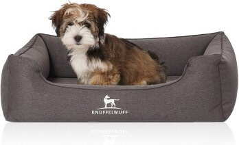 Knuffelwuff Orthopädisches Hundebett Leano aus Velours mit Handwebcharakter in Schwarz und Grau, Größe S - Bild 1