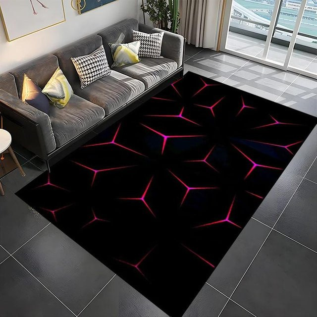 Wucifang Teppich mit 3D-Spiegel-Effekt und geometrischem Design, Schwarz, B/T: 80 x 50 cm - Bild 1