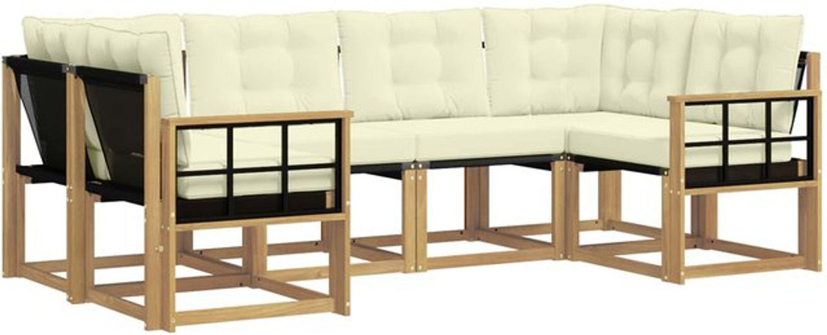 vidaXL Outdoor-Sofagarnitur aus Akazienholz mit 6-teiligem Set und Kissen in Weiß und Beige - Bild 1