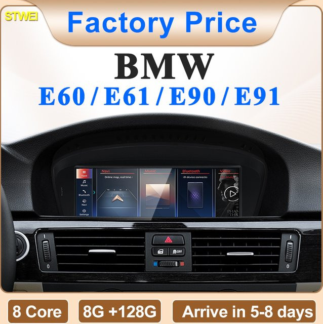 STWEI Multimedia Bildschirm mit Android Auto und CarPlay für BMW 3er und 5er Serie E60 E61 E90 E91 CCC CIC inklusive GPS in Schwarz - Bild 1