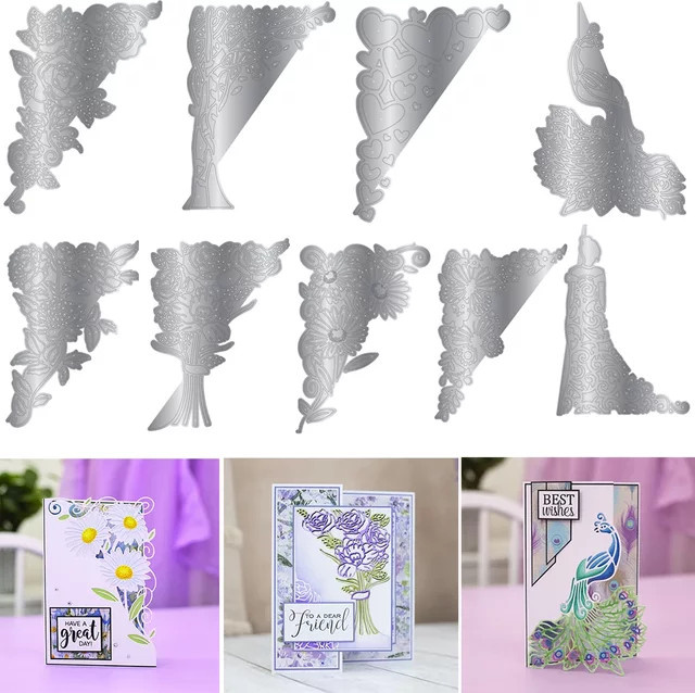 Metall Stanzformen Set mit Rose, Blume, Schmetterling und Herz in Silber für DIY Bastelarbeiten und Kartenherstellung - Bild 1