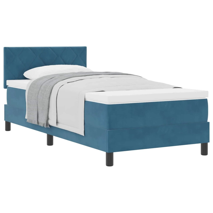vidaXL Boxspringbett mit Matratze aus Samt in Dunkelblau, B/T/H: 100 x 200 x 103 cm - Bild 2