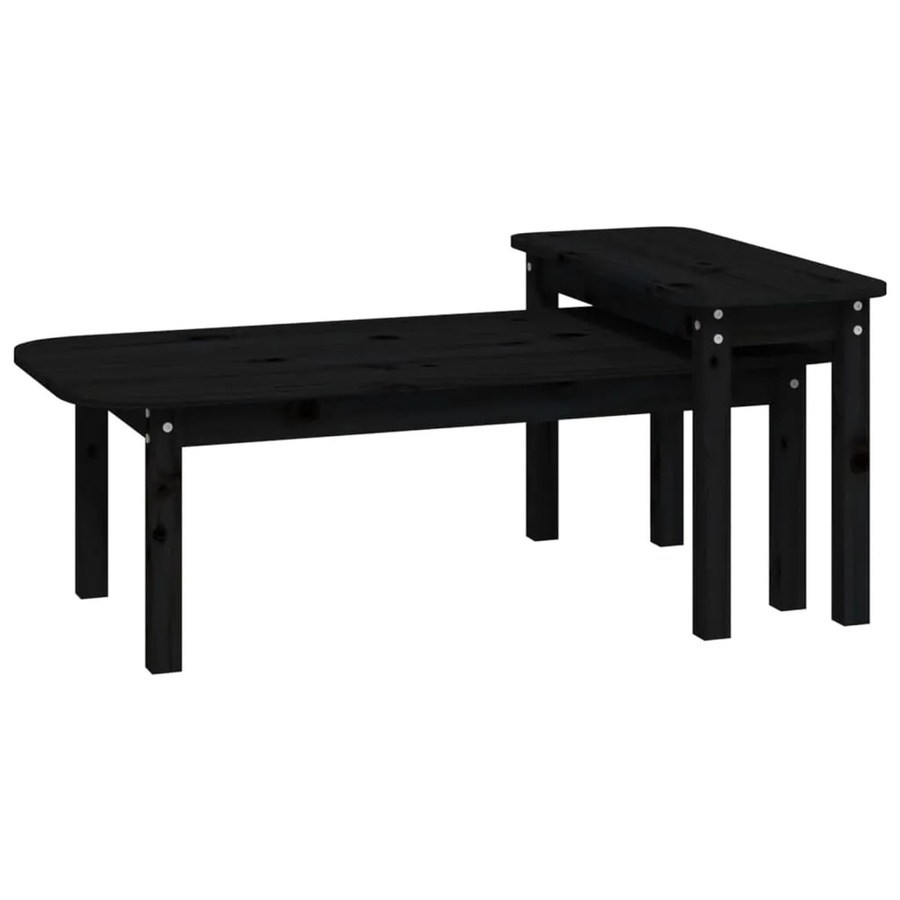 vidaXL 2-tlg. Couchtisch-Set aus Massivholz Kiefer in Schwarz im rustikalen Design - Bild 2