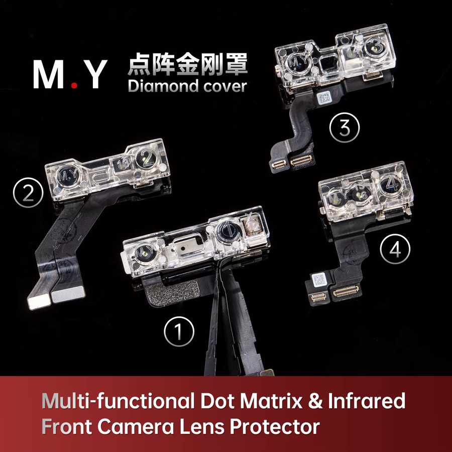 YCS M.Y iPhone Frontkamera-Schutzabdeckung Set mit 4 Stück für iPhone X bis iPhone 17 Pro Max in Transparent für Dot-Matrix Infrarot-Reparaturen - Bild 3