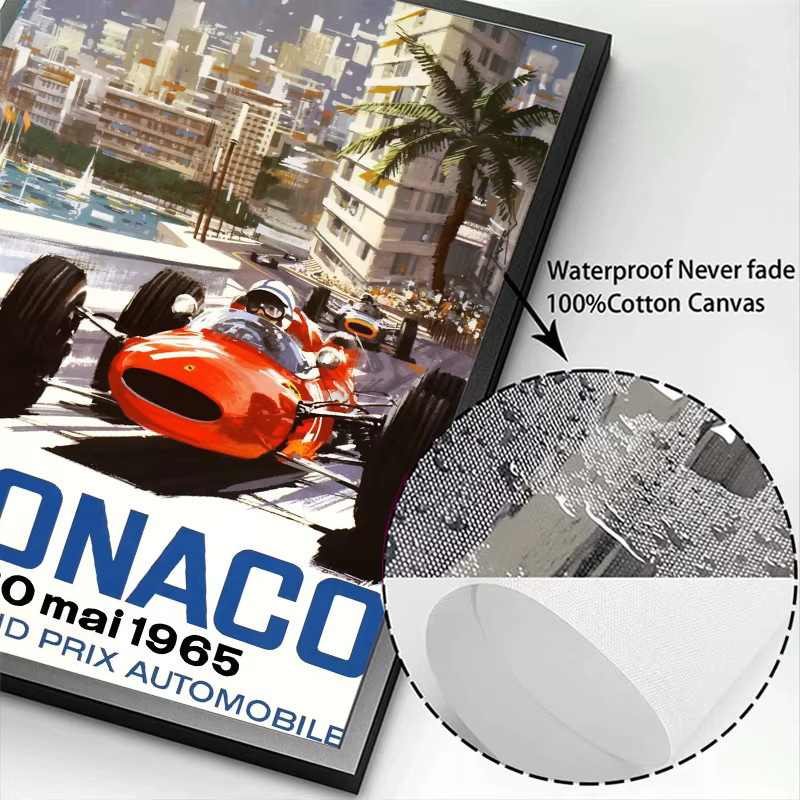 Potdemiel Vintage Monaco Autorennen Poster Leinwandgemälde in Mehrfarbig - Bild 2