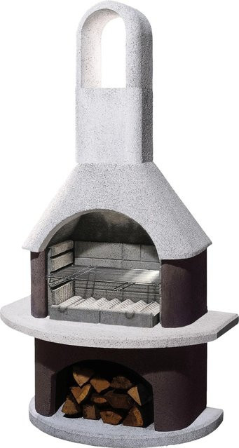 Gartengrillkamin Buschbeck Milano in Weiß-Braun mit Holzfach und Grillrost - Bild 1