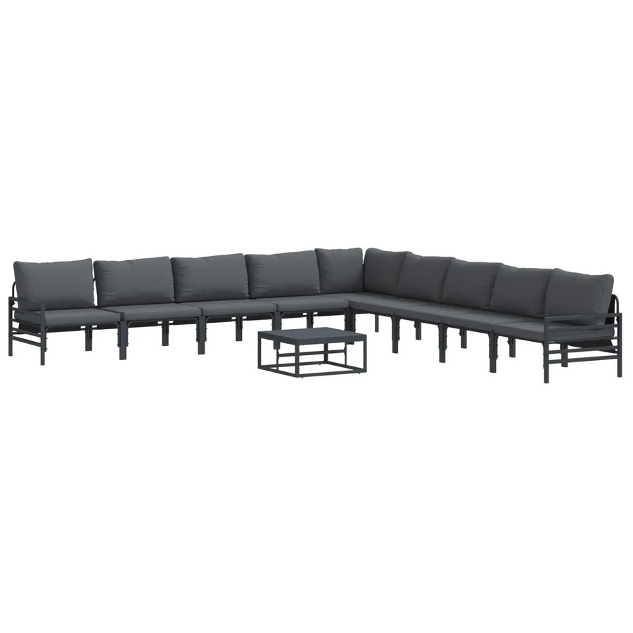 vidaXL Garten-Sofa-Set 10-teilig aus pulverbeschichtetem Stahl in Anthrazit mit UV-beständigen und wetterfesten Polstern - Bild 2