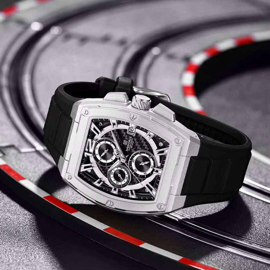 NAVIFORCE Chronograph Armbanduhr, Quarz, Silikonband, Schwarz, Herren - Bild 4