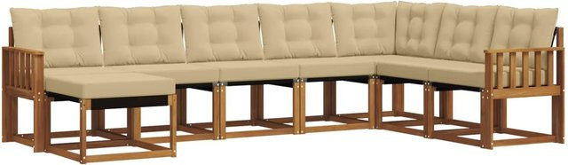 vidaXL Sofa Set 8-teilig aus Akazienholz und Textilene in Natur und Beige mit Kissen - Bild 1