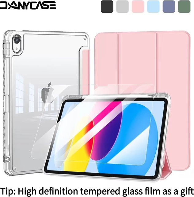 DANYCASE iPad Hülle für iPad Pro 11 Zoll und iPad Air 11 M4 M3 M2 inkl. Stifthalter und gehärtetem Glas in Pink - Bild 1