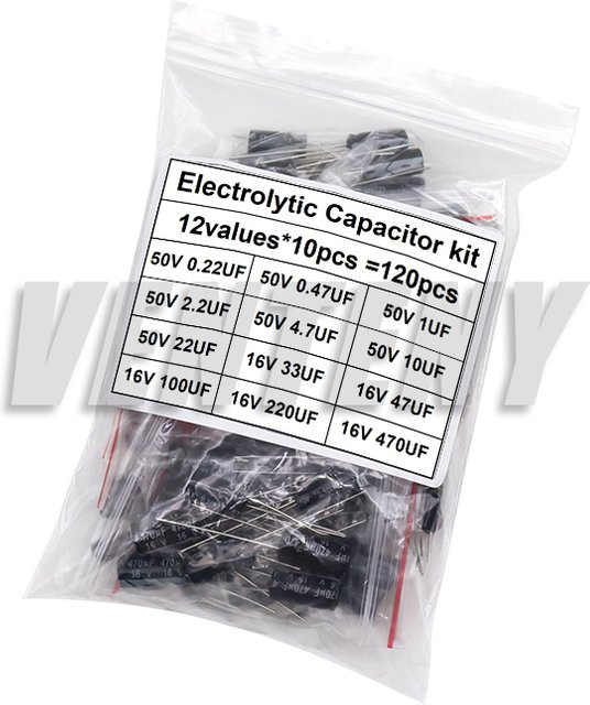 VENTENY Aluminium-Elektrolytkondensator-Sortiment-Set mit 12 Werten in Schwarz, 120 Stück - Bild 1