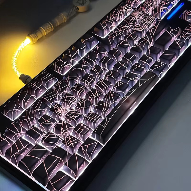 Schwarze Spinnenlinie mechanische Gaming-Tastatur mit seitlich gravierten durchscheinenden Kirsch-Tastenkappen - Bild 1