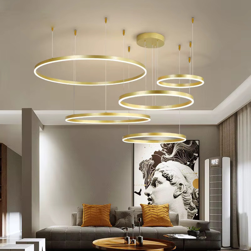 TAONUANSHU Nordischer Ring LED-Kronleuchter aus Aluminium in Silber oder Gold/Messing für Wohnzimmer und Schlafzimmer - Bild 2