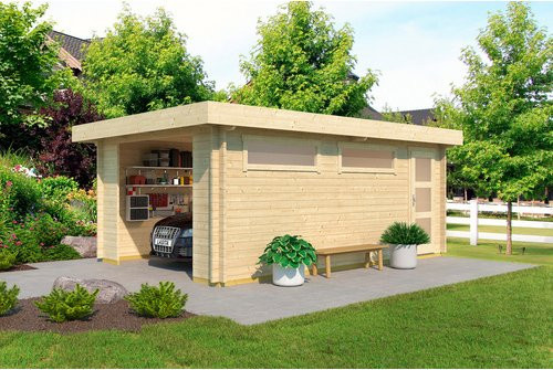 Blockgarage Lasita Maja Canberra aus Holz in Braun, B/T: 422,7 x 600 cm - Bild 1
