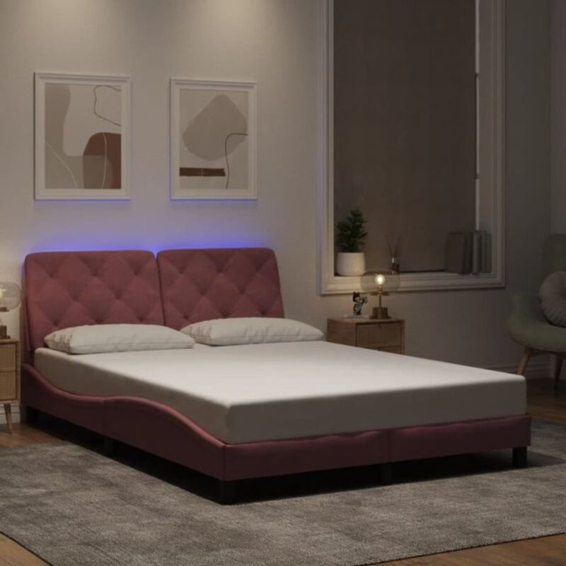 Vidaxl Polsterbett mit LED-Leuchten aus Samt in Rosa, B/T: 140 x 200 cm - Bild 1