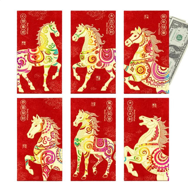 6 rote Geldumschläge für das chinesische Neujahr und Hochzeiten aus Papier - Bild 1