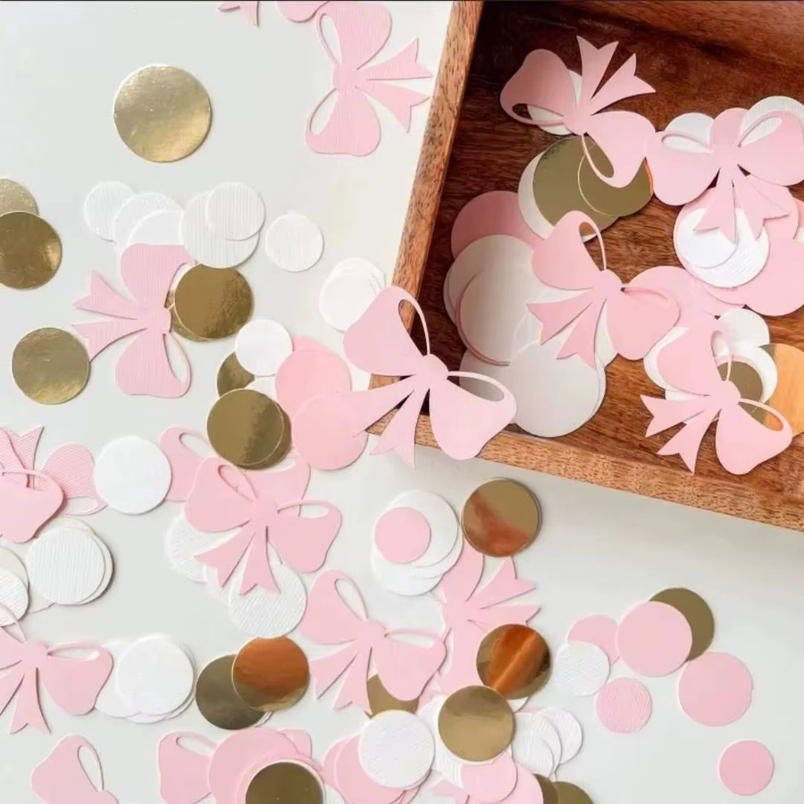 LQDIANTANG Papier Konfetti in Rosa mit Schleifen-Design für Kindergeburtstage, Babypartys und Hochzeiten, 100 Stück - Bild 2