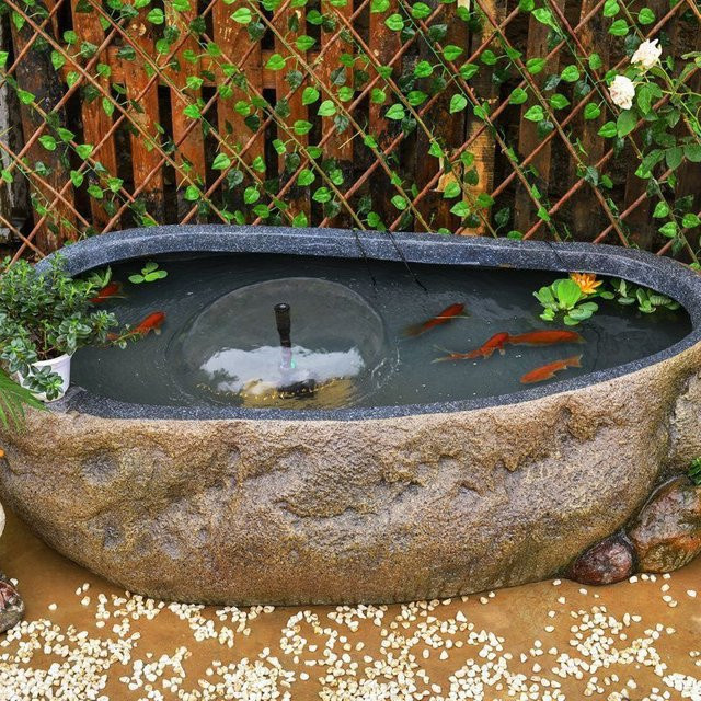 Chinesischer Stein-Aquarium-Trog im orientalischen Stil für Koi und Gartenlandschaften, Grau, Oval - Bild 1