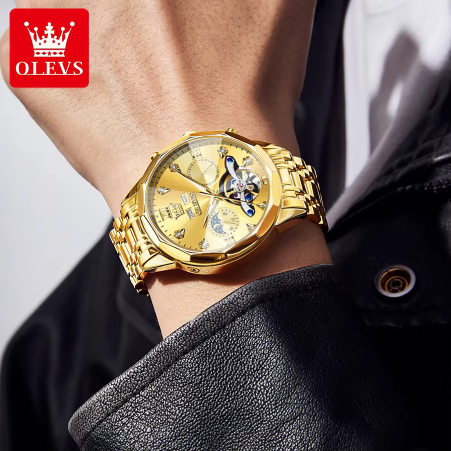 OLEVS Armbanduhr, Automatik, Edelstahl, Gold, Herren - Bild 4