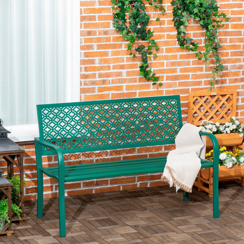 Outsunny Gartenbank aus Stahl mit Blumenmuster und Armlehnen, Dunkelgrün, B/T/H: 127 x 63 x 83 cm - Bild 5