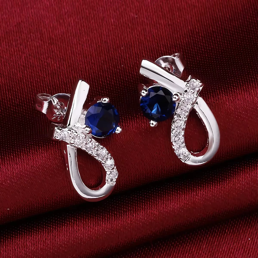 URMYLADY Ohrringe, 925 Silber, blaue Zirkon-Kristall, Damen - Bild 2