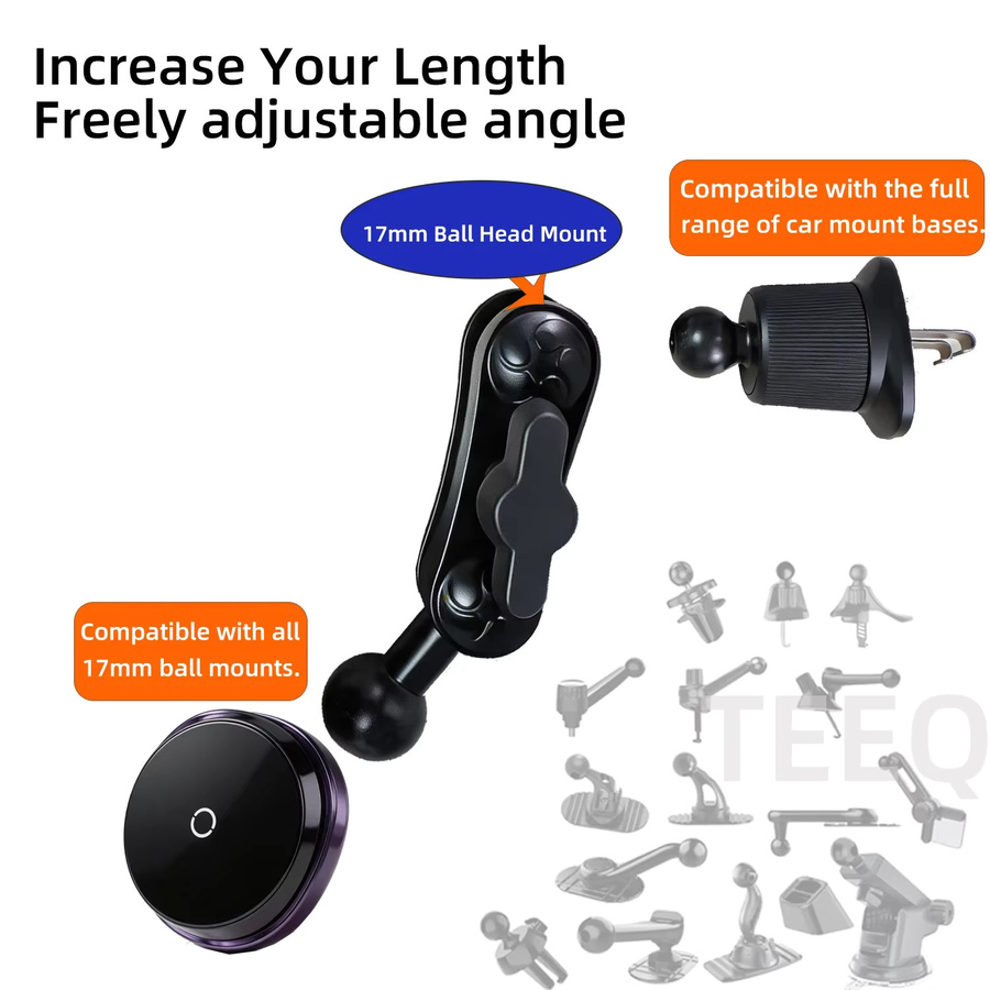 TEEQ Motorrad-Handyhalterung aus Aluminiumlegierung mit 17mm Kugelkopf und Verlängerungsstange in Schwarz - Bild 6