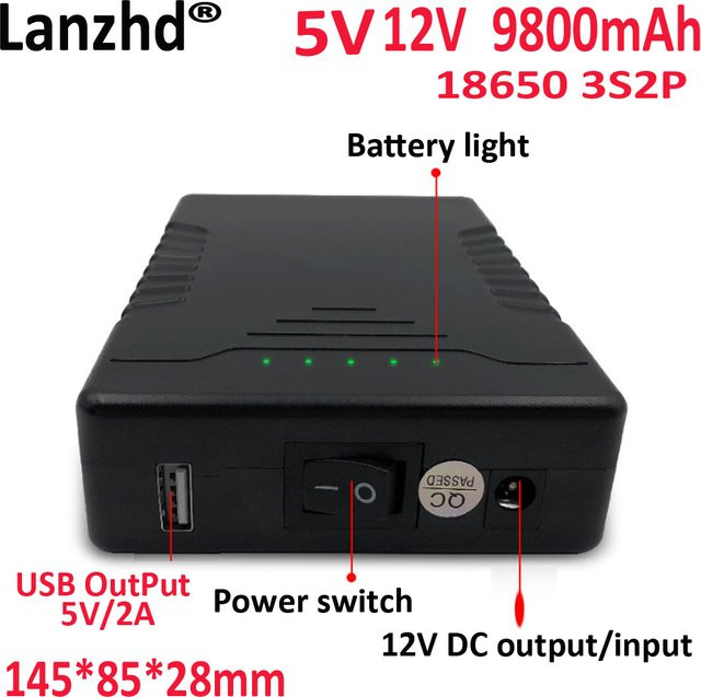 Lanzhd Li-Ionen Akku 18650 3S2P in Schwarz mit 9800mAh für Heizbekleidung und Nachtfischen, 5V und 12V - Bild 1