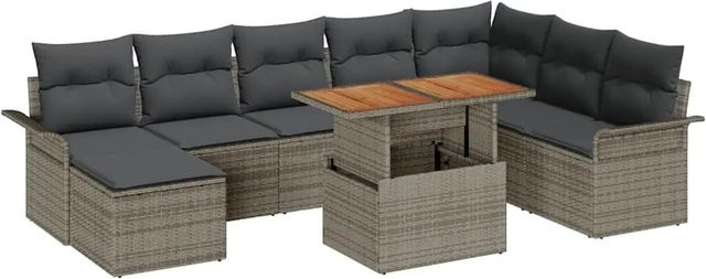 vidaXL Garten-Sofa-Set aus Poly Rattan in Grau mit 9 Teilen und integriertem Stauraum inklusive Polster und Tisch - Bild 1