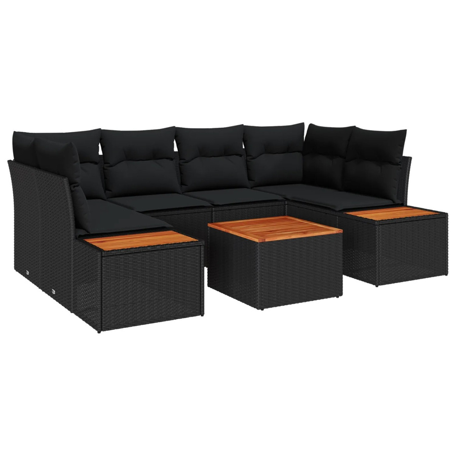 vidaXL Garten-Sofa-Set aus Polyrattan in Schwarz, 6-teiliges L-Shape Lounge-Set mit Kissen und Stauraumfunktion - Bild 2