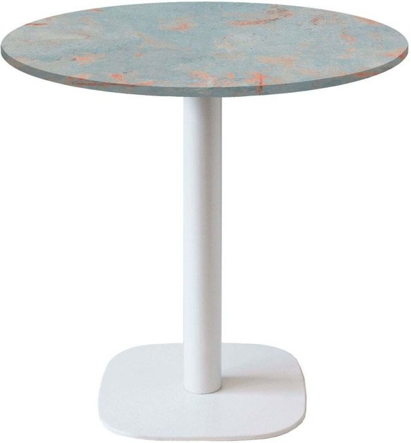 RestooTab Tisch Round runder Beistelltisch mit Stein-Dekor und weißem Gestell, Höhe: 75 cm, Durchmesser: 70 cm - Bild 1