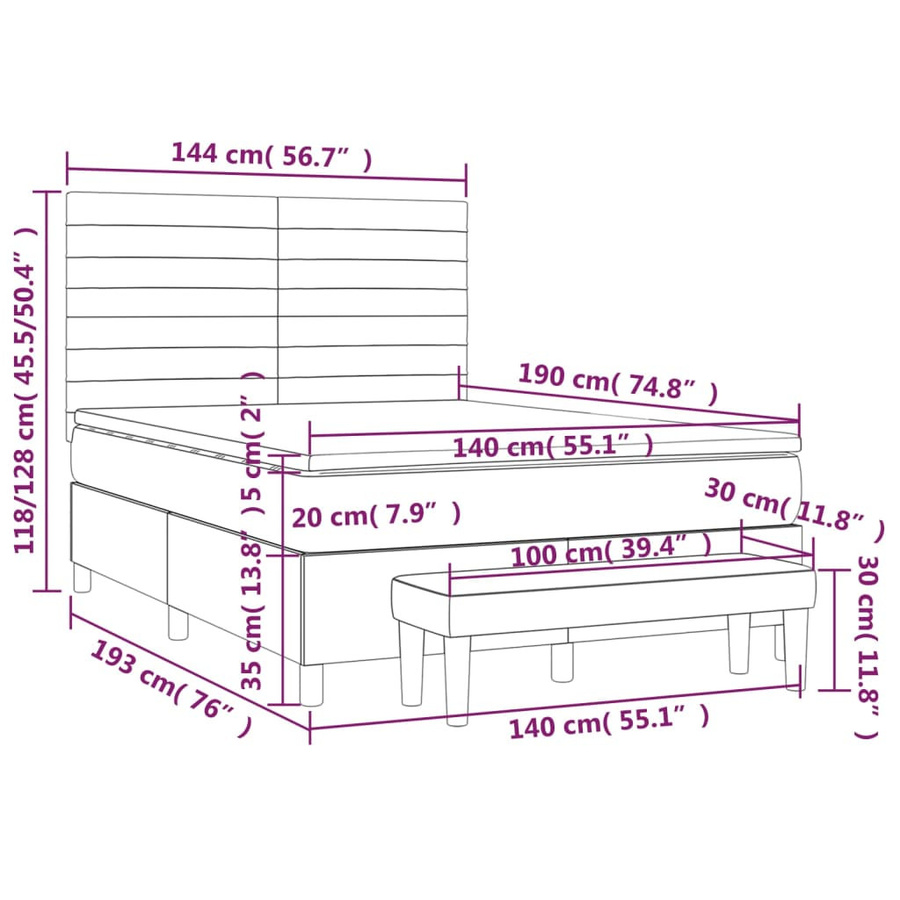 vidaXL Boxspringbett mit Matratze Hybrid-Design in Taupe, B/T/H: 140 x 190 x 128 cm - Bild 3