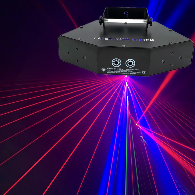 HYULIGHTS RGB Laser-Beleuchtung mit 6 Lasern und 16 Bildlinien, DMX-Steuerung für DJ, Bar und Party, Multicolor - Bild 1