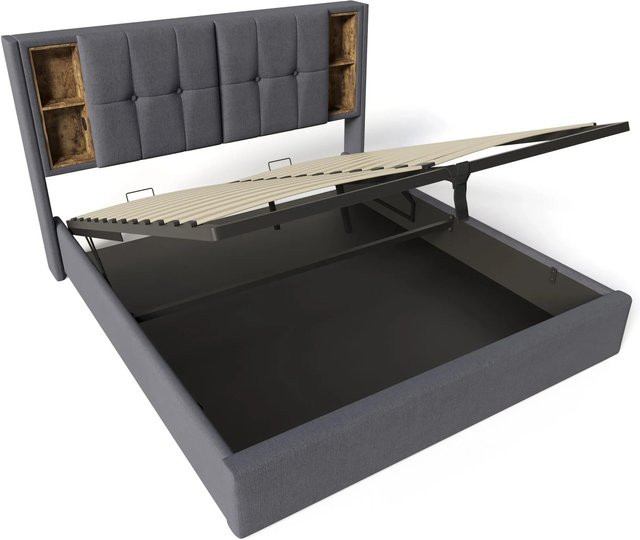 Merax Polsterbett mit Stauraum und USB-Ladeport in Grau, B/T/H: 180 x 200 x 100,5 cm - Bild 1