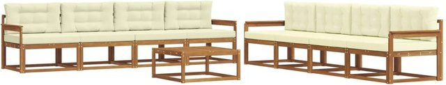 vidaXL Outdoor-Sofagarnitur L-Form aus Akazienholz mit 9-teiligem Set in Braun und Beige - Bild 1