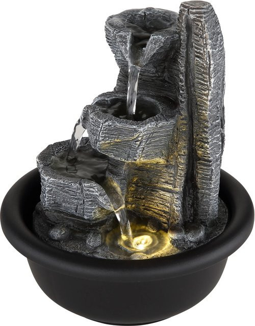 Globo Brunnen Fontana Tischbrunnen aus Kunststoff in Schwarz Matt mit LED-Licht und organischem Design, Höhe: 19 cm - Bild 1
