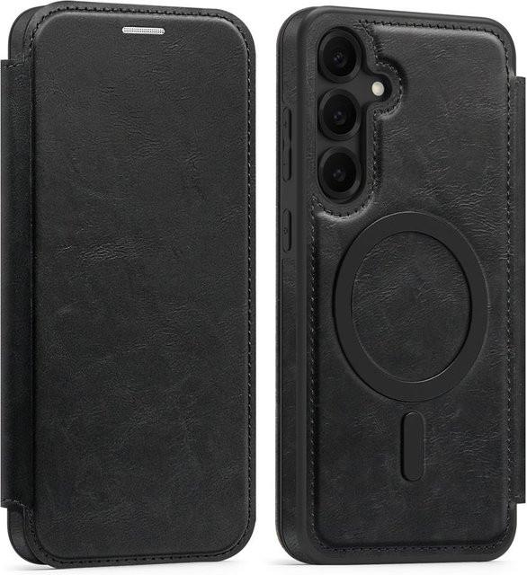 Magnetische Leder-Klapphülle mit Kartenfach für Samsung Galaxy S26 S25 Ultra S25 Edge S24 Plus S23 FE S22 in Schwarz - Bild 1