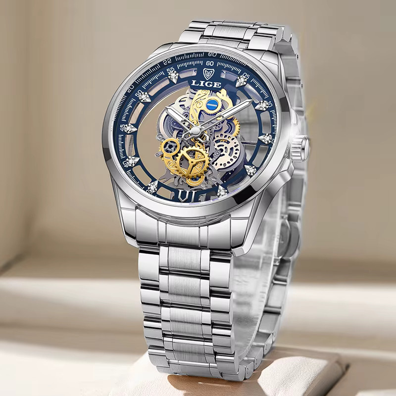 LIGE Armbanduhr Quarz, Edelstahl, Blau, Herren - Bild 3