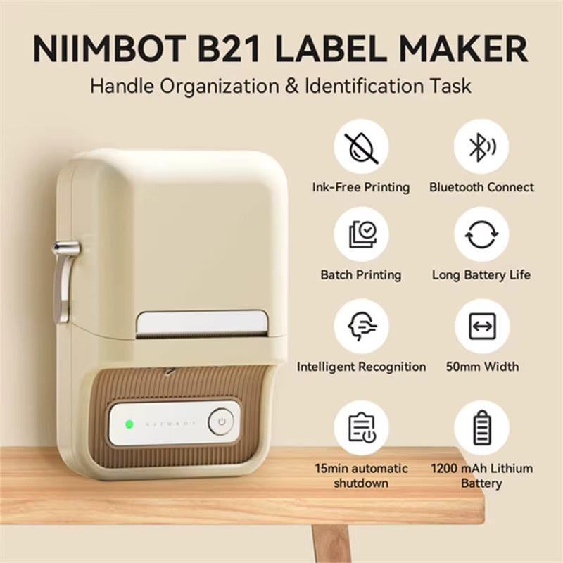 Niimbot B21 Drahtloser Bluetooth Thermo-Etikettendrucker für Barcodes und Preisschilder, tragbarer Mini-Etikettendrucker für Breiten von 20 mm bis 50 mm - Bild 2