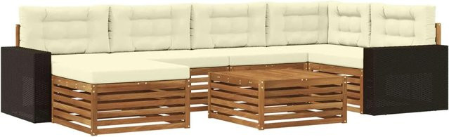 vidaXL Outdoor-Sofagarnitur L-Form aus Akazienholz mit 7 Kissen in Natur und Creme - Bild 1
