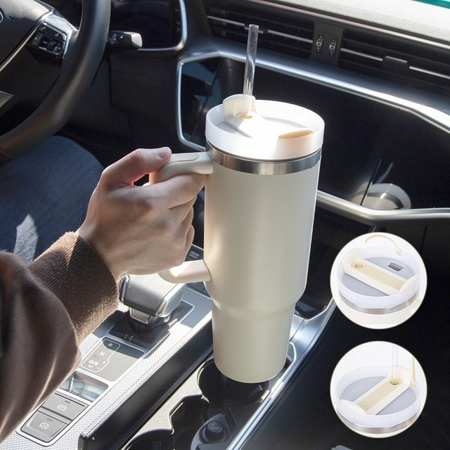 Barmaid Barware Acuum Cup 2.0 Isolierter Thermobecher aus Edelstahl mit Griff und Strohhalm für Heiß- und Kaltgetränke, 40oz - Bild 1