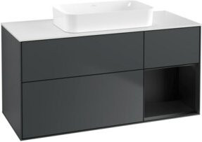 V&B Waschtischunterschrank Finion mit Wandbeleuchtung, Farbe: Rot lackiert und Mittelblau lackiert, B/T/H: 120 x 60 cm - Bild 1